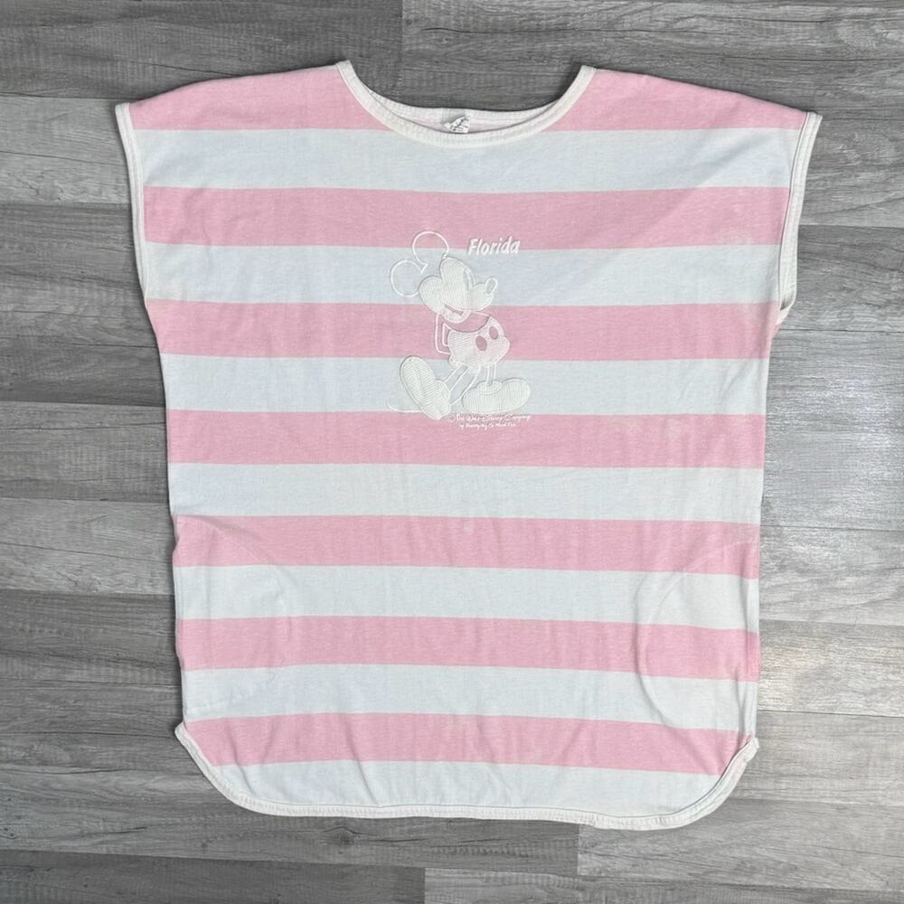 Vintage Mickey Mouse Florida Tee Sherry Mfg Striped Puff Pink White MUSA Disney